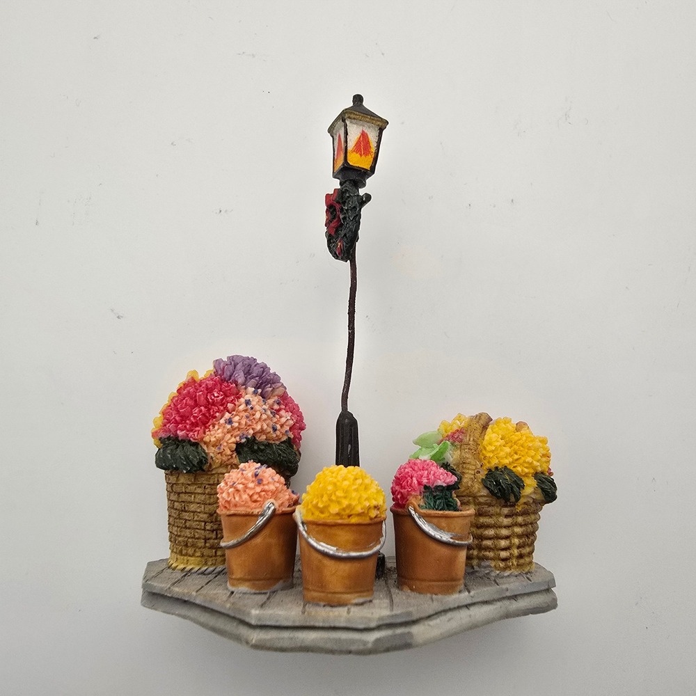 Lemax Flower Vendor and Lamp Post Village Floral Cottagecore  Retired  2001